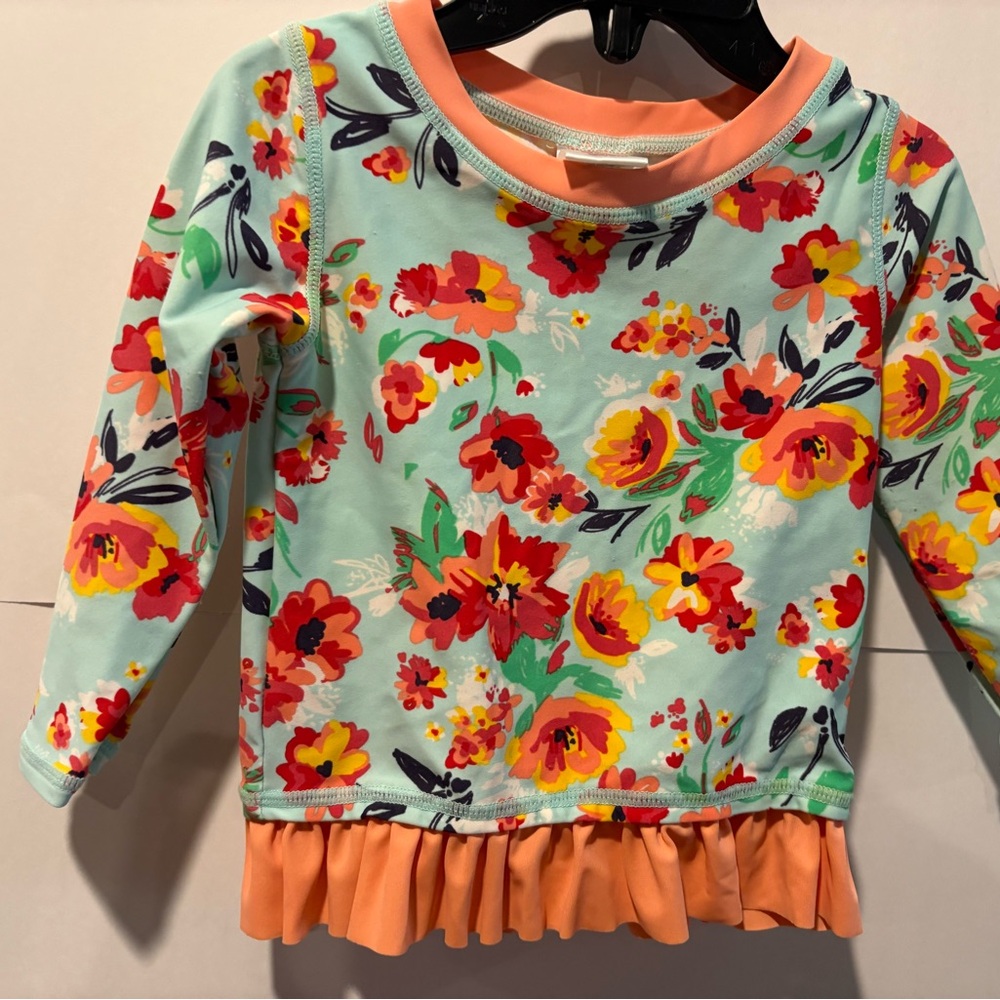 Ruffle Butts Floral Long Sleeve Top - Orange and Red
